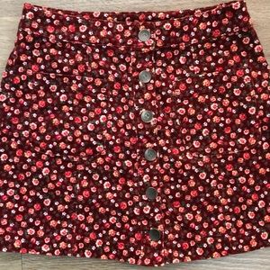 Floral button front skirt